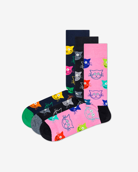 Happy Socks Cat Gift Box 3-pack Čarape